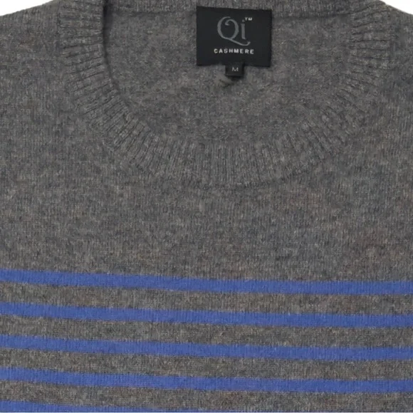 Qi cashmere crewneck striped sweater size medium NWOT